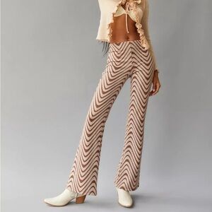 Urban Outfitters‎ Bryn Pull On Flare Pant Mod Brown Squiggle Retro Size M